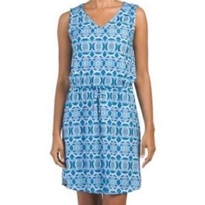 Cabana Life Blue and White Geometric Sleeveless Dress